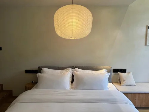 Vista 5 de Linterna de papel grande de 19.69 pulgadas, pantalla de lámpara de papel de calabaza de cera blanca, pantalla de lámpara de papel de arroz plegable