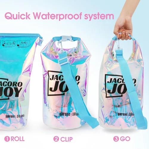 Vista 5 de Bolsa seca iridiscente, bolsa de playa impermeable de 5L Lightweight & durable TPU material, Fashionable vibrant design, Sand-proof &