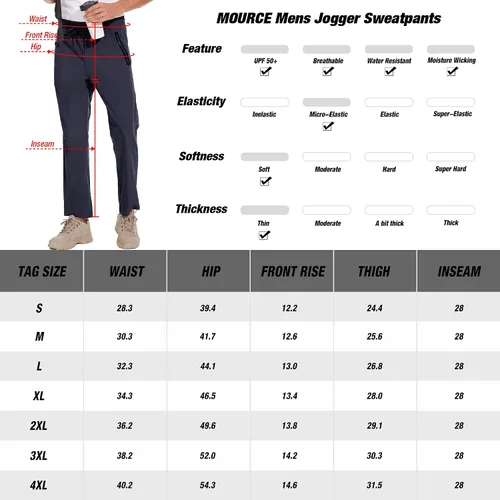 Vista 6 de MOURCE Pantalones deportivos ligeros para hombre, pantalones deportivos con bolsillos con cremallera para pesca, golf, gimnasio, pantalones