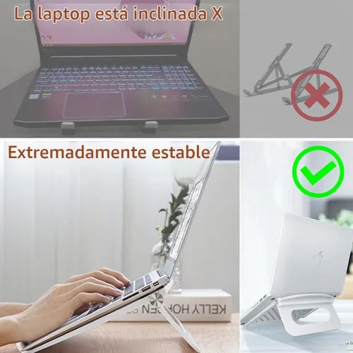 Vista 2 de Soporte para computadora portátil estable plegable ajustable multiángulo para computadora de escritorio con ventilación para Mackbook, Lenovo, Dell