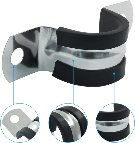 Vista 4 de 20 abrazaderas acolchadas de goma de acero inoxidable 304 de 25/32 pulgadas, correa de tubo en U de 0.787 pulgadas para instalación de tubos