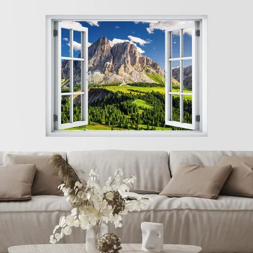 Vista 2 de SIGNWIN Adhesivo de pared removible/Mural de pared Vista de ventana Cordillera nublada Bosque Naturaleza Vida silvestre Fotografía Realismo Paisaje