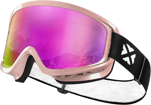 Vista 15 de MAXJULI Ski Goggles Snow Snowboard Goggles for Men Women Anti-Fog HD Lens M7 Marco negro+16.88% Vlt Blue Len