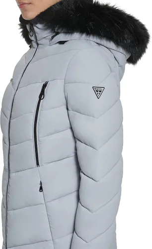 Vista 4 de GUESS Abrigo acolchado con capucha para clima frío para mujer