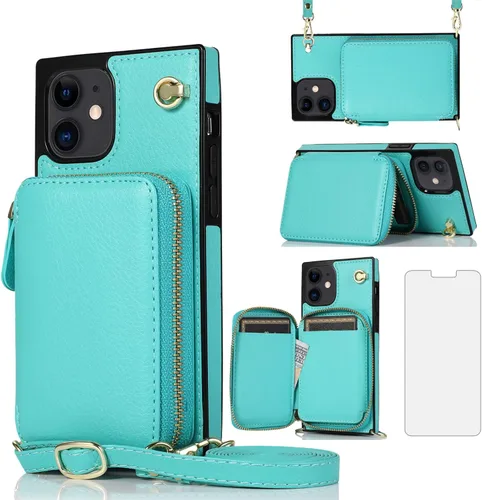 Vista 10 de Asuwish Funda de teléfono para iPhone 13 Mini de 5.4 pulgadas con protector de pantalla y soporte para tarjetas con cremallera, soporte de ranura