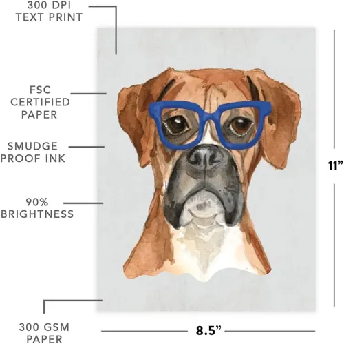 Vista 175 de Andaz Press Póster impreso para pared de perro, 8.5 x 11 pulgadas, Bulldog inglés con gafas negras, 1 paquete, regalo de cumpleaños de Navidad, sin