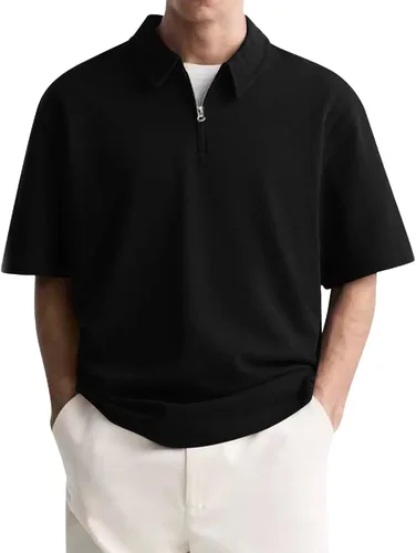 Vista 11 de Camisas polo con cremallera para hombre, camiseta de cuello de moda de verano, talla grande, camisa de golf clásica lisa para exteriores, tops