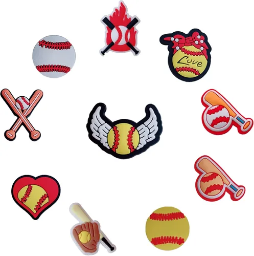 Vista 5 de Paquete de 50 dijes de cocodrilo para zapatos deportivos Crock para niños, béisbol, rugby, fútbol, baloncesto, zapatos, accesorios para croc