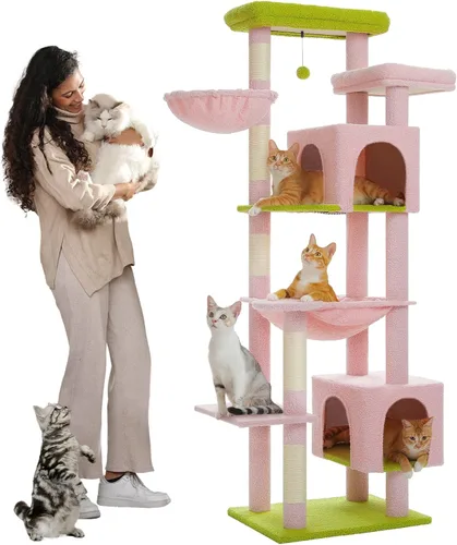 Vista 31 de PETEPELA Árbol de gato de 69 pulgadas de alto para gatos grandes de interior, torre para gatos adultos con hamaca grande, torre de árbol trepador