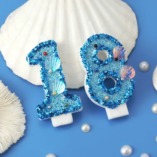 Vista 4 de Vela de número de cumpleaños de 3 pulgadas, con purpurina para decoración de pastel, lentejuelas y números de pastel para cumpleaños, boda