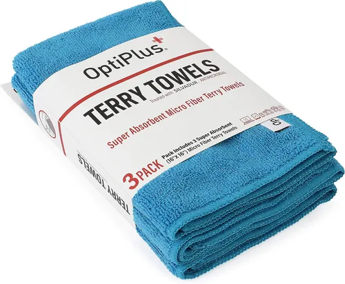 Vista 4 de OptiPlus 16" x 16" Toallas de Terry de Microfibra Tratadas con Silvadur 930 Antimicrobial - Azul