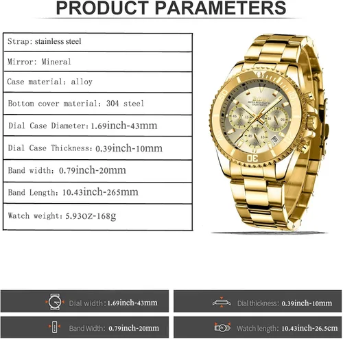 Vista 7 de Relojes para hombre cronógrafo acero inoxidable impermeable fecha analógica de cuarzo de negocios relojes de pulsera