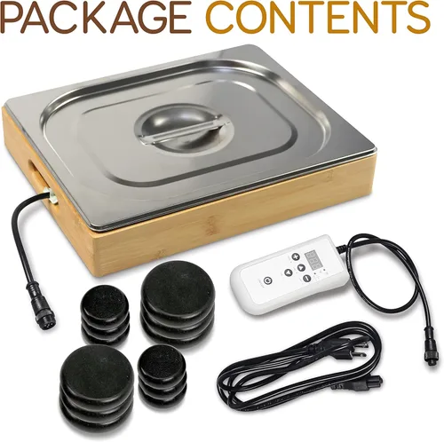 Vista 8 de SereneLife Juego de calentador de piedras de masaje portátil, kit de masajeador y calentador de piedras calientes para spa eléctrico con 6 grandes