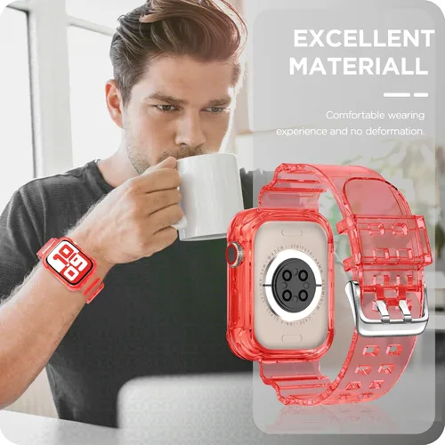 Vista 272 de DABAOZA - Correa transparente compatible con Apple Watch con estuche protector, correa deportiva de TPU con brillo para mujeres y hombres
