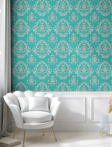 Vista 5 de Lunarable Papel tapiz victoriano de despegar y pegar para el hogar, motivos florales griegos romanos europeos, estilo Art Nouveau inspirados