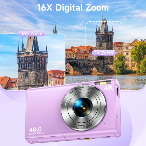 Vista 5 de Cámara digital, enfoque automático de 48 MP UHD 4K, cámara de vlogging de 16X, zoom digital portátil y compacta, cámara digital para adolescentes