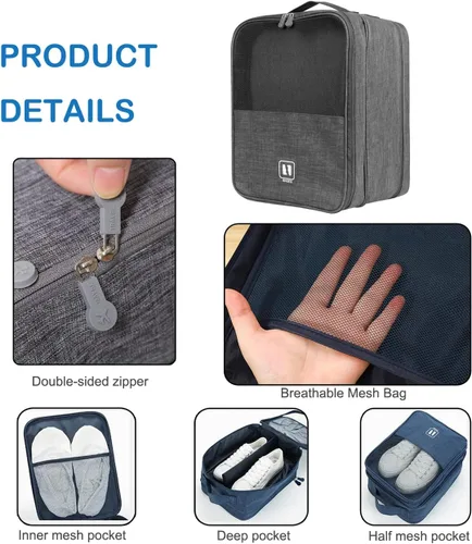 Vista 4 de Bolsa de viaje para zapatos con capacidad para 3 pares de zapatos, bolsas de zapatos para viajes, bolsa portátil para zapatos impermeable, bolsa