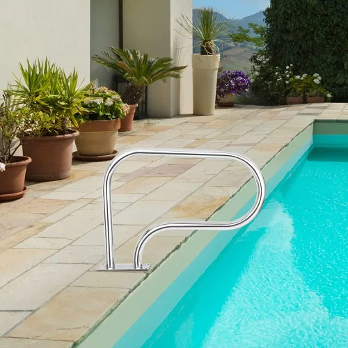 Vista 6 de VINGLI Barandilla de mano para piscina, escalera de piscina de acero inoxidable de 3 curvas, pasamanos dobles para piscina enterrada con placa