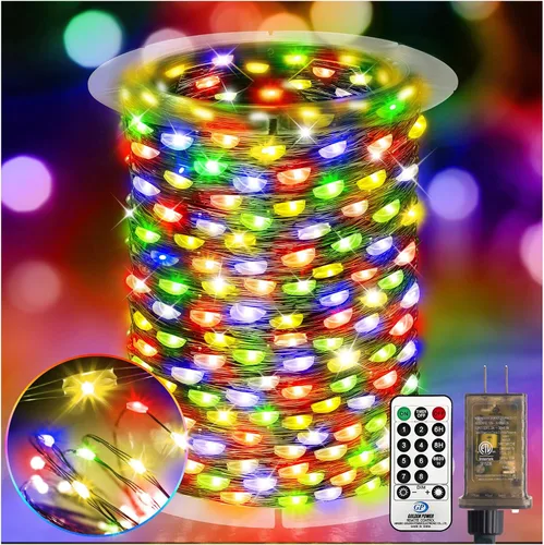 Vista 12 de KNONEW Guirnalda de luces de Navidad para exteriores de 100 pies, 300 luces LED para exteriores, impermeable, 8 modos, decoración para bodas Blanco