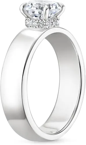 Vista 2 de Anillos de compromiso hechos a mano de oro blanco macizo de 10 quilates, 2 quilates, corte redondo, diamante de moissanita, anillos de boda