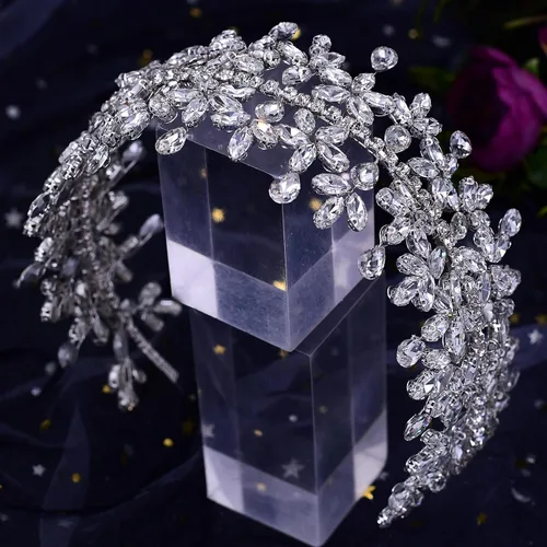 Vista 3 de Diadema de boda con diamantes de imitación, tocado de novia para boda, tiaras de novia, joyería para el cabello, tocados de fiesta para mujeres