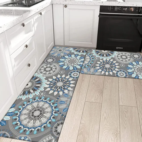 Vista 2 de Pauwer Juego de 2 alfombras de cocina bohemias antifatiga para el suelo de la cocina, alfombras y tapetes de cocina acolchados antideslizantes e