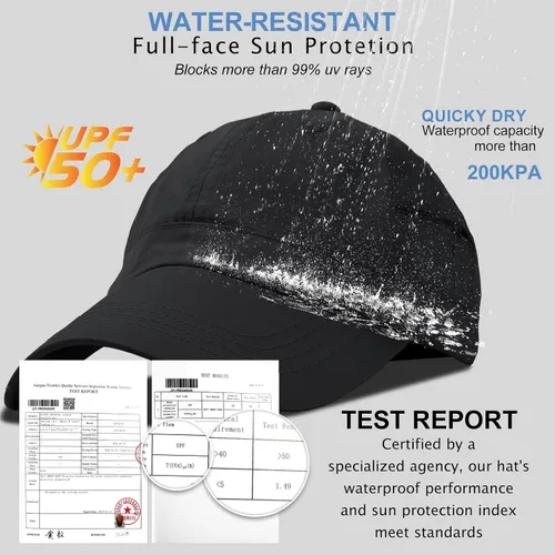 Vista 9 de Gorra de béisbol impermeable para hombre, sombrero de lluvia plegable para correr al aire libre, sombrero de pesca solar