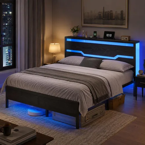 Vista 16 de Homkdom Twin Size Bed Frame with LED, Headboard Shelf & USB Ports
