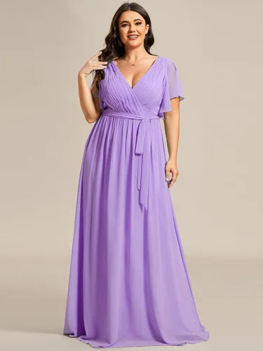 Vista 4 de Ever-Pretty Plus Vestido de dama de honor formal con cuello en V profundo y cintura elástica para mujer, talla grande, 0164A-DA