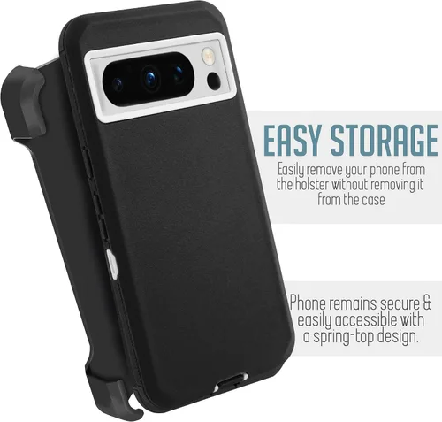 Vista 3 de Funda para Google Pixel 8 Pro, resistente y duradera, con protección de puerto, incluye soporte de clip con protector de pantalla integrado (negro)