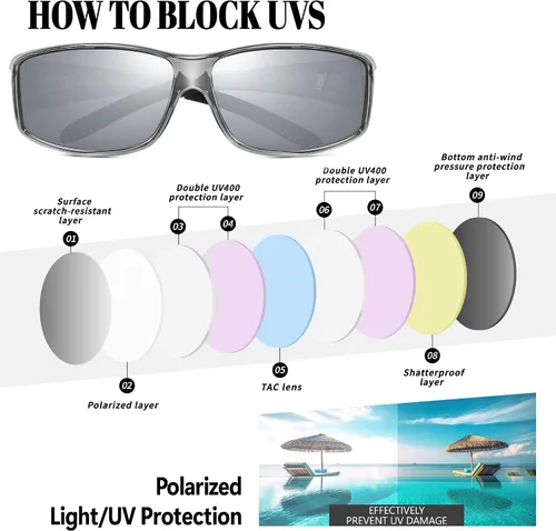 Vista 19 de Polarized Sunglasses Fit Over Glasses for Women Men with UV400 Protection Over Wrap Around Sun Glasses