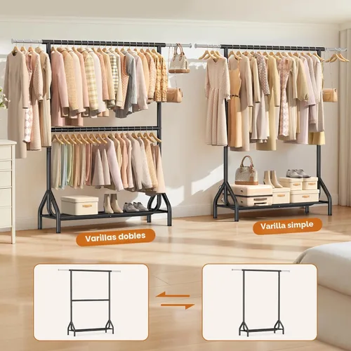 Vista 6 de EAGMAK Perchero de ropa de doble barra con capacidad de carga de 622 LBS, perchero resistente para colgar ropa, perchero de 82.68 pulgadas de alto