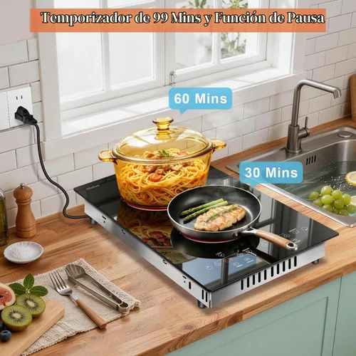 Vista 4 de Estufa eléctrica de 2 quemadores Hobsir, estufa eléctrica de 110 V con enchufe, estufa eléctrica radiante de 2000 W de 12 pulgadas con dos