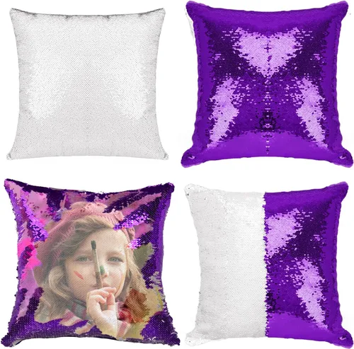 Vista 20 de Paquete de 2 fundas de almohada de lentejuelas sublimadas de 16 x 16 pulgadas, fundas de almohada reversibles con purpurina para regalos