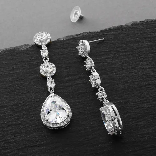 Vista 6 de Mariell - Aretes colgantes de plata, oro u oro rosa con clip para mujer, novia, boda