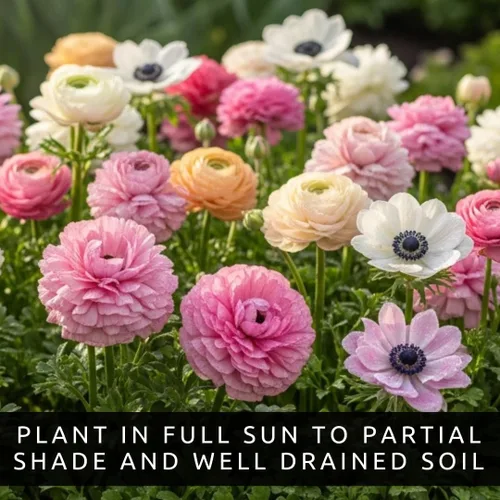 Vista 7 de Mezcla de bulbos de flores de ranúnculo pastel y anémona - Bombillas prémium para plantar Colores claros Plantas perennes fáciles de cultivar