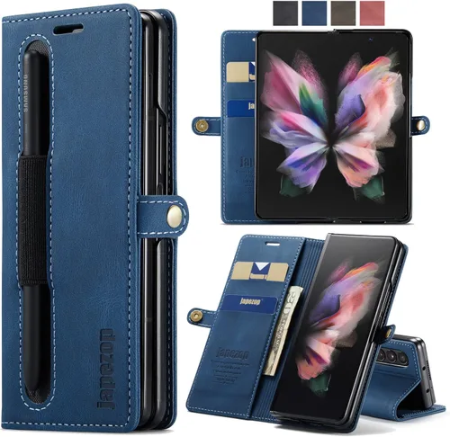 Vista 14 de Funda tipo cartera para Samsung Galaxy Z Fold 3 con soporte para bolígrafo S, color negro