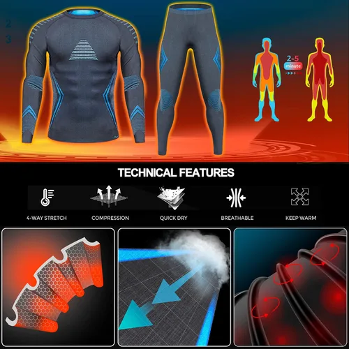 Vista 3 de UNIQUEBELLA Men's Thermal Underwear Sets Top & Long Johns Fleece Sweat Quick Drying Thermo Base Layer