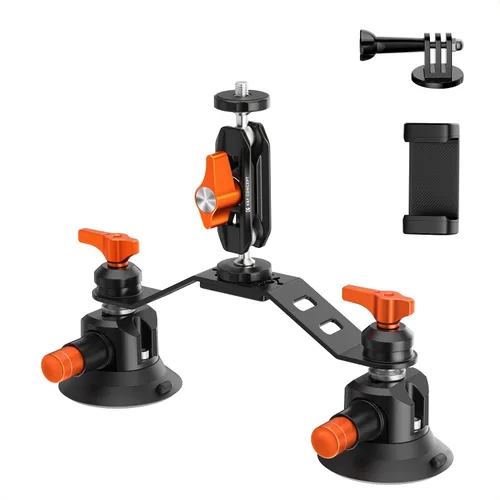 Vista 8 de K&F CONCEPT Soporte de coche con triple ventosa para cámara, kit 3 en 1 resistente