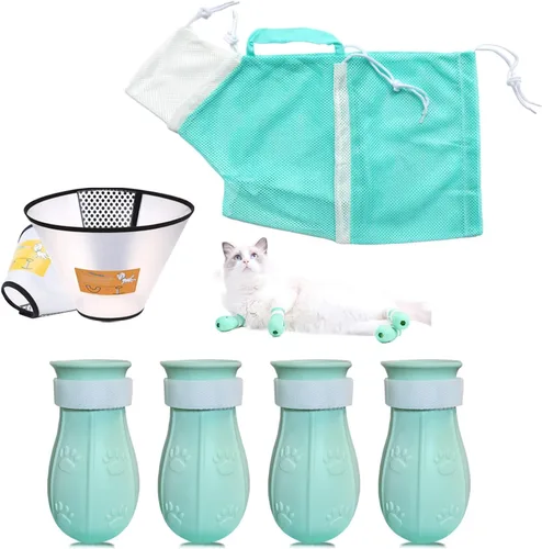 Vista 7 de Zapatos de silicona antiarañazos para gatos y bolsa de baño