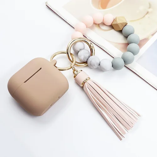Vista 6 de KOUJAON Funda compatible con AirPods 4, funda protectora de silicona suave con llavero de pulsera, compatible con auriculares inalámbricos Apple Té