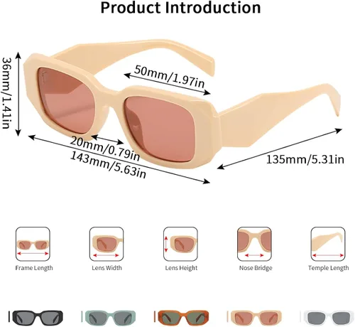 Vista 5 de Dollger Lentes de sol rectangulares retro para mujer estilo irregular vintage de los años 90 con protección UV400