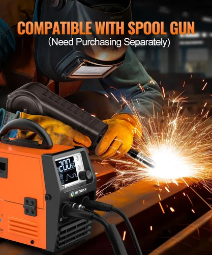 Vista 4 de HITBOX 140A MIG Soldador 110V/220V, Soldador de núcleo de flujo/Stick ARC/Lift Tig/Spool Gun 4 en 1 Máquina de soldadura Mig sin gas con pantalla