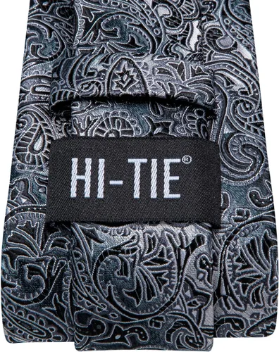 Vista 5 de Hi-Tie Corbatas de seda para hombre, diseño de cachemira a rayas, con bolsillo, gemelos cuadrados, conjunto formal de negocios