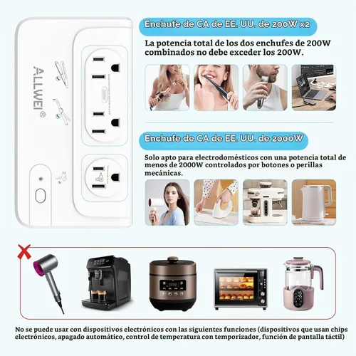 Vista 2 de ALLWEI Convertidor de Voltaje de Viaje de 2000W, Convertidor de 220v a 110v para Viaje Europeo, Adaptador de Voltaje para Secador de Pelo, 2000W