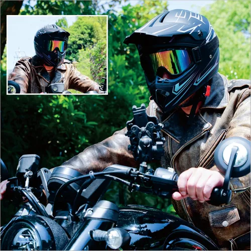 Vista 6 de Casco de motocross ATV motocicleta de cara completa todoterreno E Bike casco DOT con gafas y guantes máscara de rayas azules M (22.0-22.4 in)