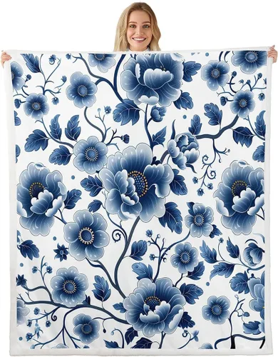 Vista 15 de Manfei Rustic Floral Flannel Fleece Throw Blanket 40"x50" Blooming Flowers Fuzzy Blanket for Sofa Couch Retro Plant Farmhouse All Season Bed Dark