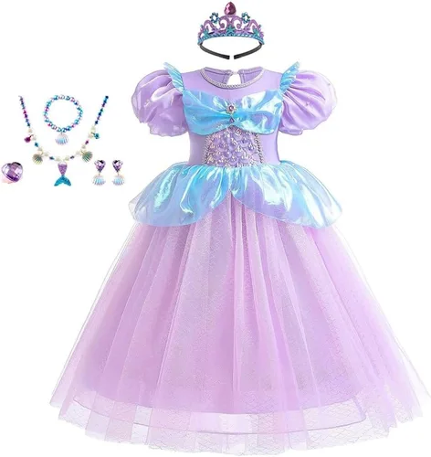 Vista 7 de Vestidos de tul de princesa sirena para niñas, disfraz de Halloween, carnaval, Navidad, fiesta de cumpleaños con accesorios