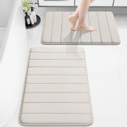 Vista 52 de Buganda Juego de 2 alfombras y tapetes de baño de espuma viscoelástica, lavables a máquina, suaves, antideslizantes, absorbentes, para baño, ducha