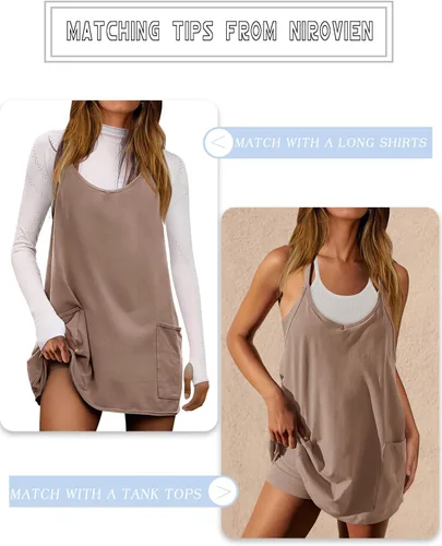 Vista 3 de Nirovien - Vestido deportivo para mujer, minivestido de entrenamiento con pantalones cortos, sin mangas, con tirantes delgados, ideal para golf